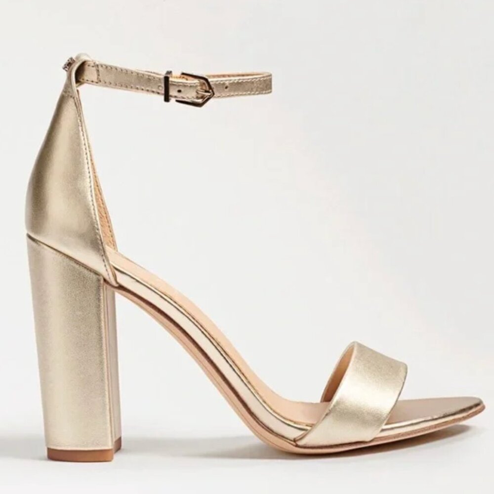 Sam Edelman Metallic Gold Block Heel Ankle Strap Sandals